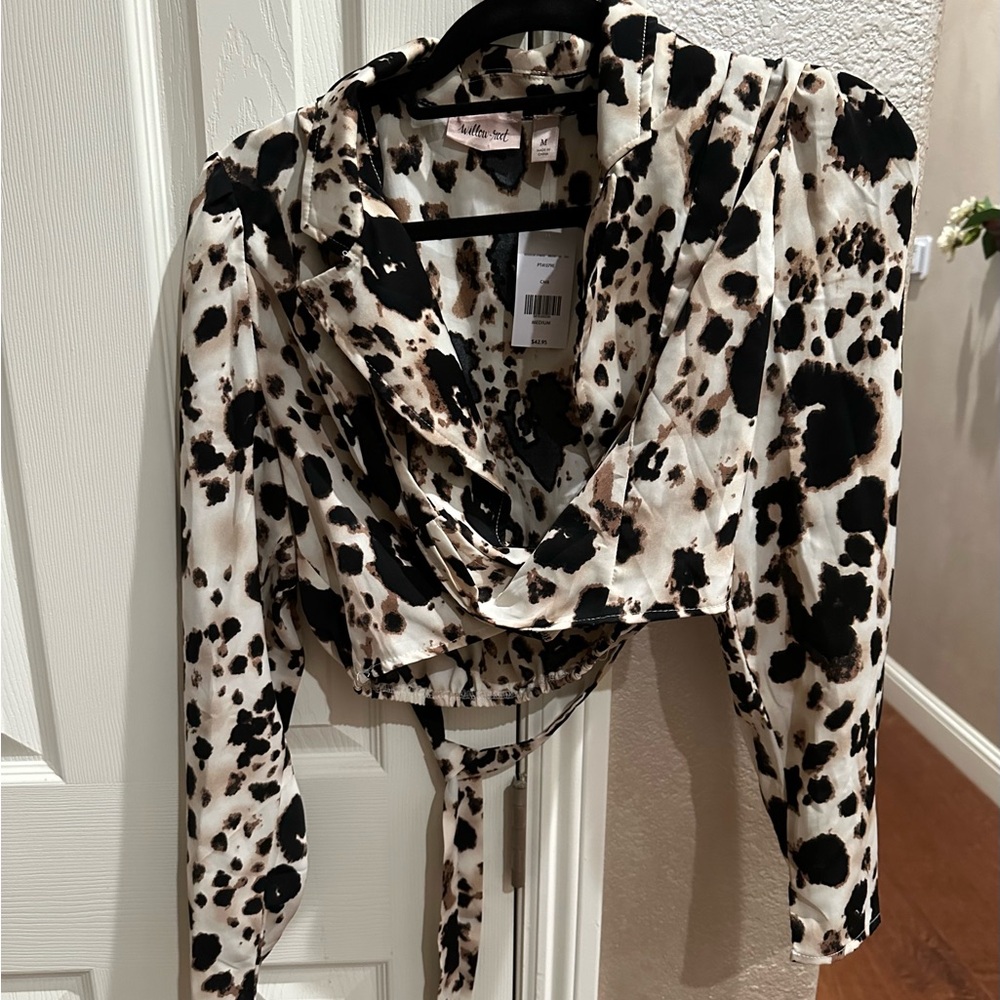Topshop Animal Print Cropped Blouse